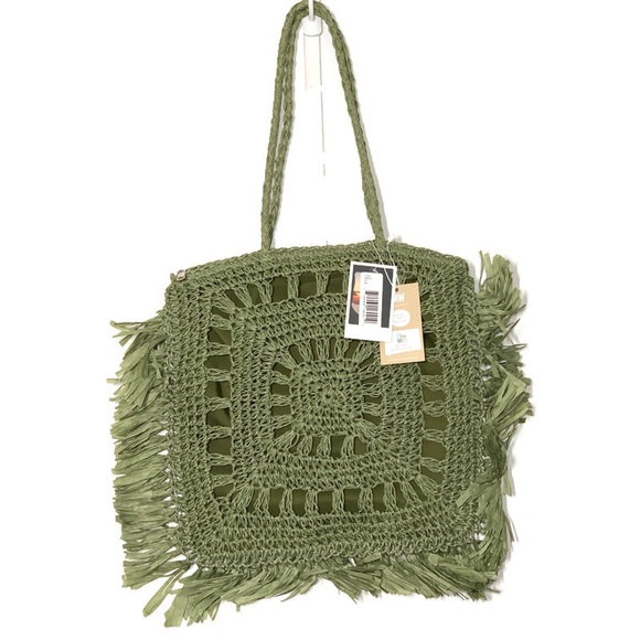 *SOLD* MOST WANTED USA Seagrass Woven Tote Shoulder Bag in Green - Picture 2 of 11
